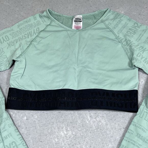 Gymshark Vision Long Sleeve Crop Top Large Green Lightweight Seamless Thumbhole - Picture 2 of 11